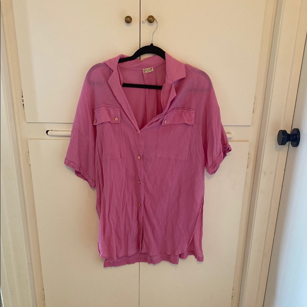 Free People Pink Boxy Button Down Shirt
